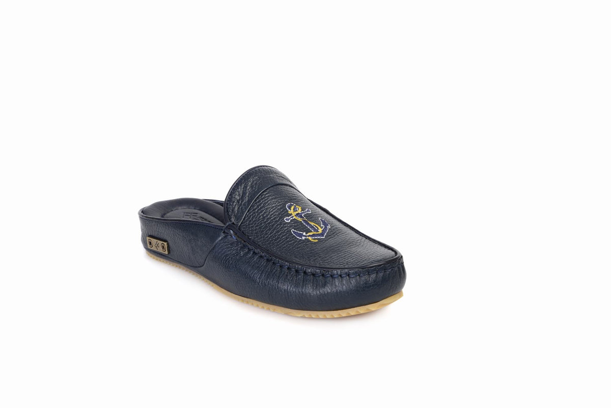 FOOT FEDERATION MARINE MOC-TOE MEN'S LEATHER SLIPPER NAVY
