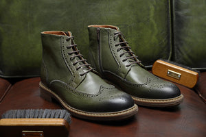 
                  
                    Load image into Gallery viewer, FOOT FEDERATION DERBY WINGTIP MENS BOOT ARMY GREEN
                  
                