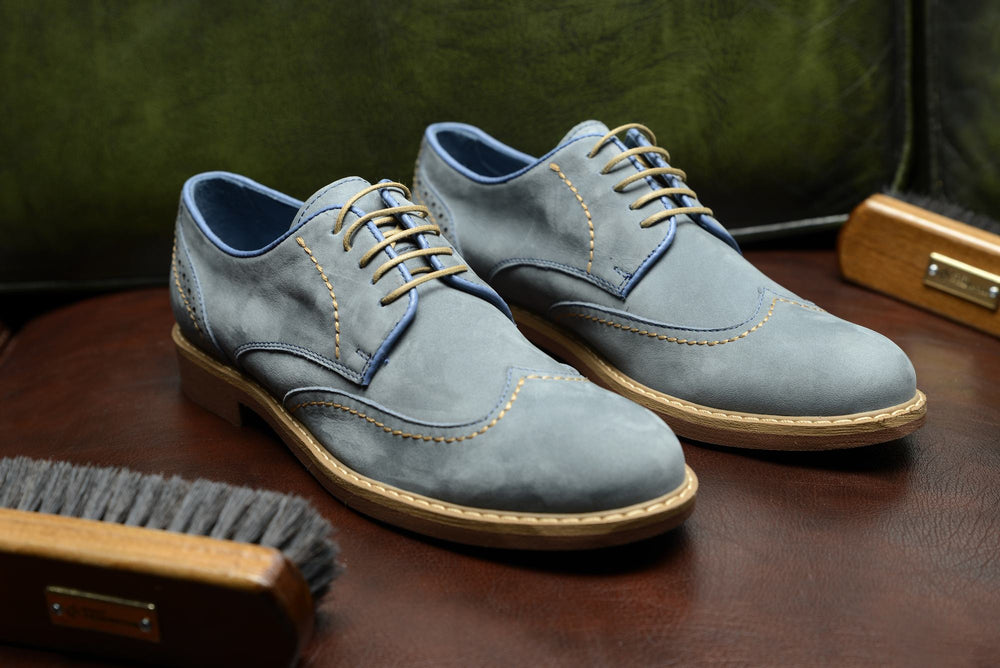 
                  
                    Load image into Gallery viewer, FOOT FEDERATION CITY DERBY WINGTIP MENS SHOE NUBUCK DENIM BLUE
                  
                