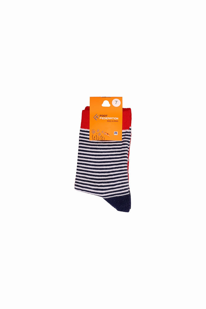 
                  
                    Load image into Gallery viewer, FOOT FEDERATION KIDS&amp;#39; SOCKS TRIO 3 PCS PACK STRIPED &amp;amp; PUNTO NAVY-RED
                  
                