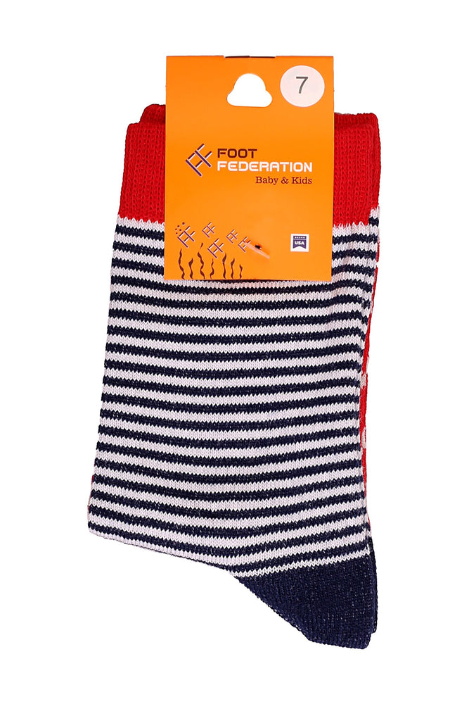 
                  
                    Load image into Gallery viewer, FOOT FEDERATION KIDS&amp;#39; SOCKS TRIO 3 PCS PACK STRIPED &amp;amp; PUNTO NAVY-RED
                  
                