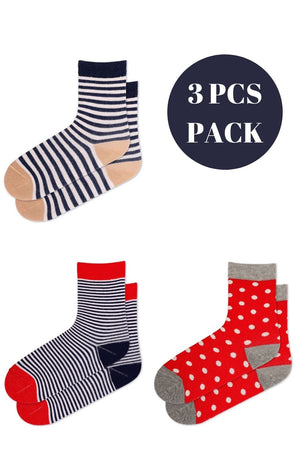 
                  
                    Load image into Gallery viewer, FOOT FEDERATION KIDS&amp;#39; SOCKS TRIO 3 PCS PACK STRIPED &amp;amp; PUNTO NAVY-RED
                  
                