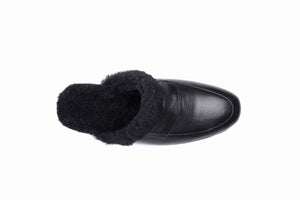 
                  
                    Laden Sie das Bild in den Galerie-Viewer, FOOT FEDERATION NATURAL FUR LINED MOC-TOE MEN&amp;#39;S LEATHER SLIPPER BLACK
                  
                