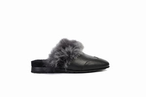 
                  
                    Laden Sie das Bild in den Galerie-Viewer, FOOT FEDERATION NATURAL FUR LINED WINGTIP MEN&amp;#39;S LEATHER SLIPPER BLACK
                  
                