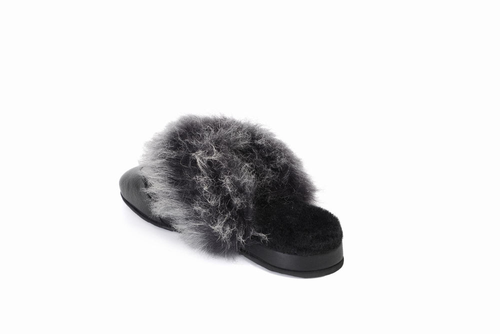 
                  
                    Laden Sie das Bild in den Galerie-Viewer, FOOT FEDERATION NATURAL FUR LINED WINGTIP MEN&amp;#39;S LEATHER SLIPPER BLACK
                  
                