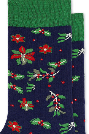 
                  
                    Load image into Gallery viewer, FOOT FEDERATION CHRISTMAS FLORAL 200 STITCH MID-CALF COTTON MEN&amp;#39;S DRESS SOCK NAVY BLUE
                  
                