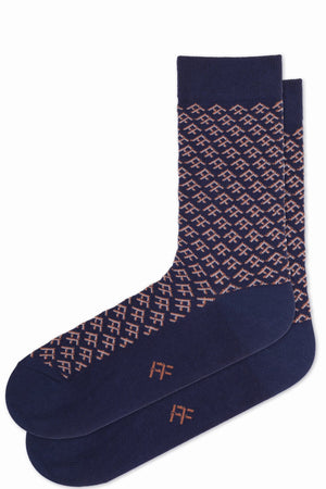 
                  
                    Laden Sie das Bild in den Galerie-Viewer, FOOT FEDERATION FF PATTERN 200 STITCH MID-CALF COTTON MEN&amp;#39;S DRESS SOCK NAVY BLUE
                  
                