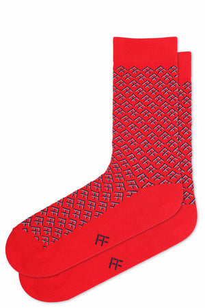 
                  
                    Laden Sie das Bild in den Galerie-Viewer, FOOT FEDERATION FF PATTERN 200 STITCH MID-CALF COTTON MEN&amp;#39;S DRESS SOCK RED
                  
                