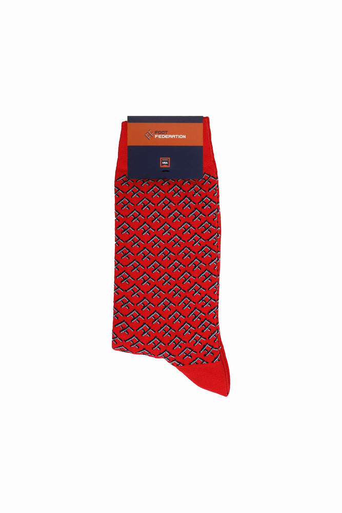 
                  
                    Laden Sie das Bild in den Galerie-Viewer, FOOT FEDERATION FF PATTERN 200 STITCH MID-CALF COTTON MEN&amp;#39;S DRESS SOCK RED
                  
                