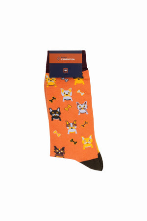 
                  
                    Laden Sie das Bild in den Galerie-Viewer, FOOT FEDERATION FRENCH BULLDOG  200 STITCH MID-CALF COTTON MEN&amp;#39;S DRESS SOCK ORANGE
                  
                