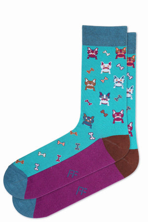 
                  
                    Laden Sie das Bild in den Galerie-Viewer, FOOT FEDERATION FRENCH BULLDOG  200 STITCH MID-CALF COTTON MEN&amp;#39;S DRESS SOCK TURQUOISE
                  
                