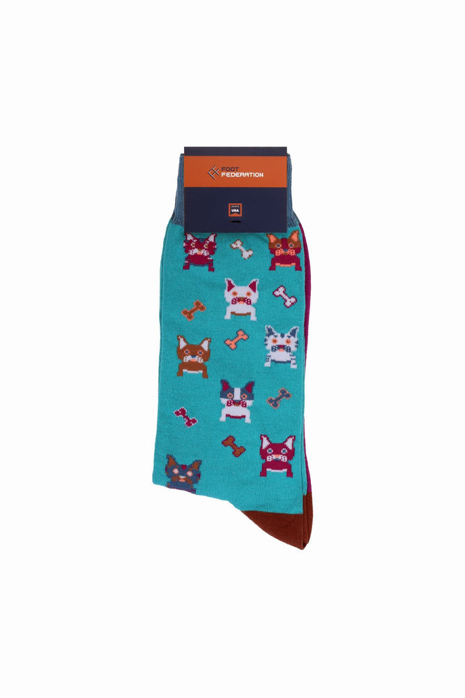 
                  
                    Laden Sie das Bild in den Galerie-Viewer, FOOT FEDERATION FRENCH BULLDOG  200 STITCH MID-CALF COTTON MEN&amp;#39;S DRESS SOCK TURQUOISE
                  
                