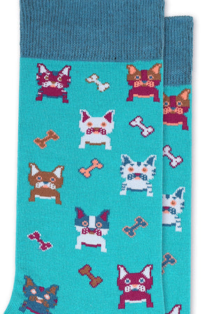 
                  
                    Laden Sie das Bild in den Galerie-Viewer, FOOT FEDERATION FRENCH BULLDOG  200 STITCH MID-CALF COTTON MEN&amp;#39;S DRESS SOCK TURQUOISE
                  
                