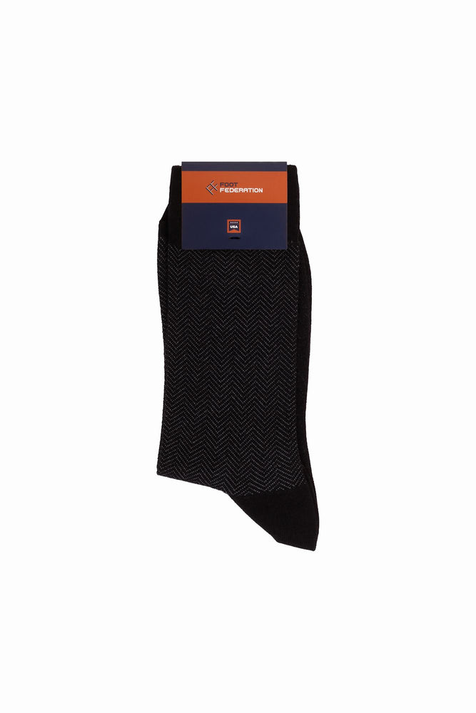 
                  
                    Laden Sie das Bild in den Galerie-Viewer, FOOT FEDERATION HERRINGBONE 200 STITCH MID-CALF COTTON MEN&amp;#39;S DRESS SOCK BLACK
                  
                