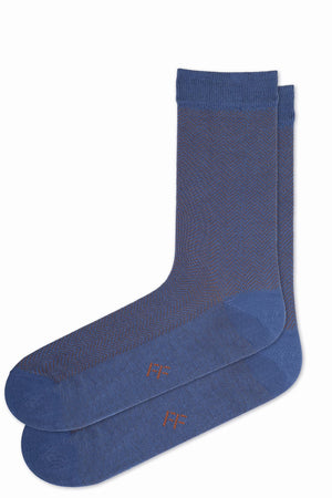 
                  
                    Laden Sie das Bild in den Galerie-Viewer, FOOT FEDERATION HERRINGBONE 200 STITCH MID-CALF COTTON MEN&amp;#39;S DRESS SOCK DENIM BLUE
                  
                