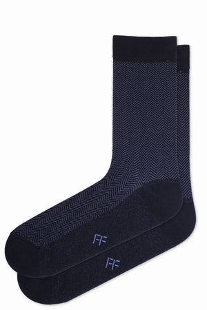 
                  
                    Laden Sie das Bild in den Galerie-Viewer, FOOT FEDERATION HERRINGBONE 200 STITCH MID-CALF COTTON MEN&amp;#39;S DRESS SOCK NAVY BLUE
                  
                