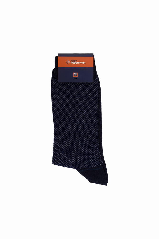 
                  
                    Laden Sie das Bild in den Galerie-Viewer, FOOT FEDERATION HERRINGBONE 200 STITCH MID-CALF COTTON MEN&amp;#39;S DRESS SOCK NAVY BLUE
                  
                