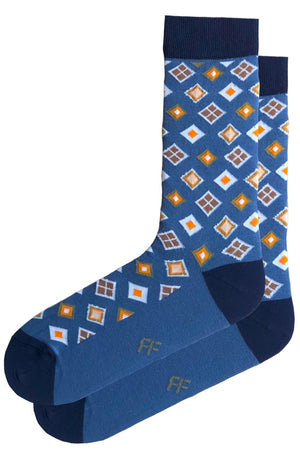 
                  
                    Laden Sie das Bild in den Galerie-Viewer, FOOT FEDERATION LOZENGE 200 STITCH MID-CALF COTTON MEN&amp;#39;S DRESS SOCK BLUE
                  
                