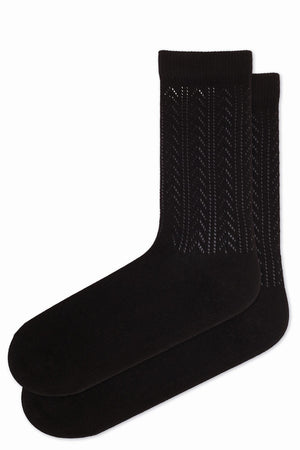 
                  
                    Laden Sie das Bild in den Galerie-Viewer, FOOT FEDERATION HERRINGBONE OPENWORK MID-CALF COTTON MEN&amp;#39;S DRESS SOCK BLACK
                  
                