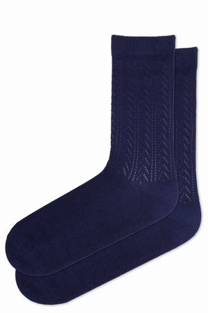 
                  
                    Laden Sie das Bild in den Galerie-Viewer, FOOT FEDERATION HERRINGBONE OPENWORK MID-CALF COTTON MEN&amp;#39;S DRESS SOCK NAVY BLUE
                  
                