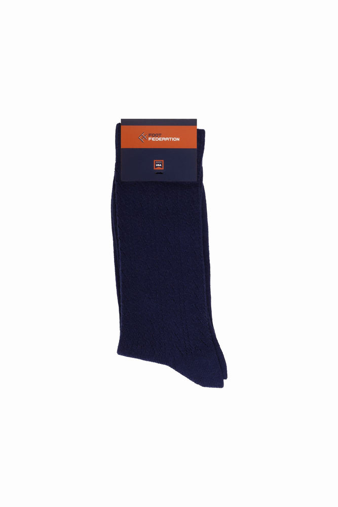 
                  
                    Laden Sie das Bild in den Galerie-Viewer, FOOT FEDERATION HERRINGBONE OPENWORK MID-CALF COTTON MEN&amp;#39;S DRESS SOCK NAVY BLUE
                  
                