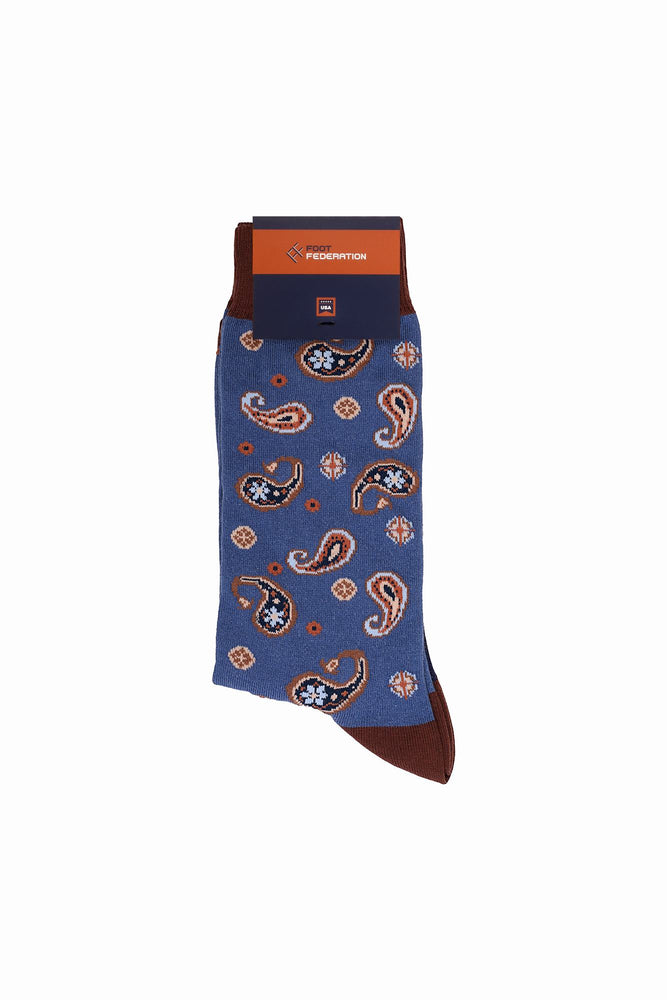 
                  
                    Laden Sie das Bild in den Galerie-Viewer, FOOT FEDERATION PAISLEY 200 STITCH MID-CALF COTTON MEN&amp;#39;S DRESS SOCK INDIGO BLUE
                  
                