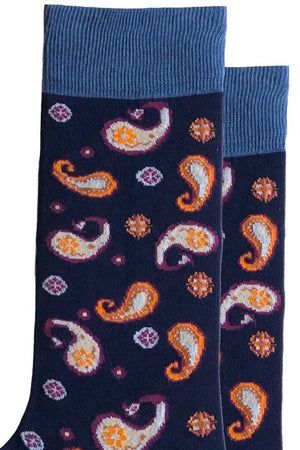 
                  
                    Laden Sie das Bild in den Galerie-Viewer, FOOT FEDERATION PAISLEY 200 STITCH MID-CALF COTTON MEN&amp;#39;S DRESS SOCK NAVY
                  
                