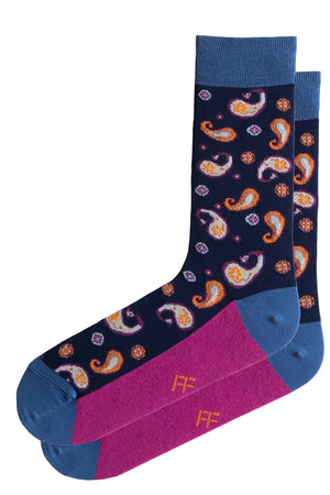 
                  
                    Laden Sie das Bild in den Galerie-Viewer, FOOT FEDERATION PAISLEY 200 STITCH MID-CALF COTTON MEN&amp;#39;S DRESS SOCK NAVY
                  
                