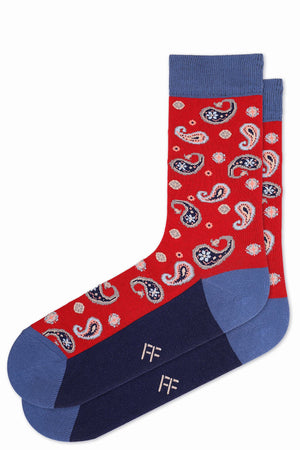 
                  
                    Laden Sie das Bild in den Galerie-Viewer, FOOT FEDERATION PAISLEY 200 STITCH MID-CALF COTTON MEN&amp;#39;S DRESS SOCK RED
                  
                