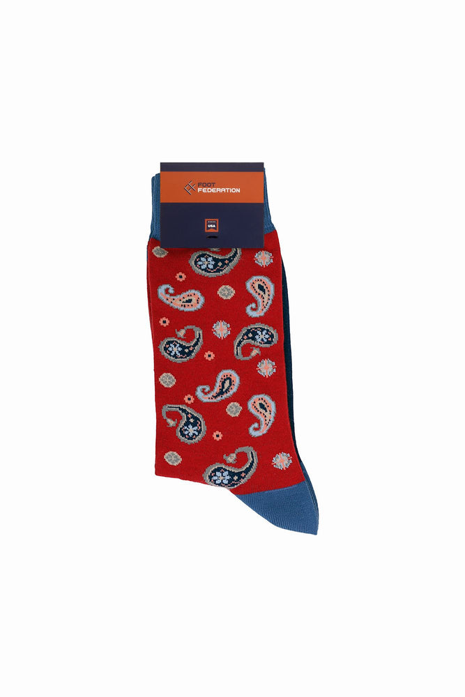 
                  
                    Laden Sie das Bild in den Galerie-Viewer, FOOT FEDERATION PAISLEY 200 STITCH MID-CALF COTTON MEN&amp;#39;S DRESS SOCK RED
                  
                