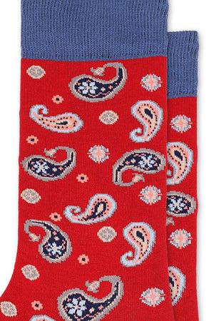 
                  
                    Laden Sie das Bild in den Galerie-Viewer, FOOT FEDERATION PAISLEY 200 STITCH MID-CALF COTTON MEN&amp;#39;S DRESS SOCK RED
                  
                