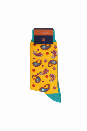 
                  
                    Laden Sie das Bild in den Galerie-Viewer, FOOT FEDERATION PAISLEY 200 STITCH MID-CALF COTTON MEN&amp;#39;S DRESS SOCK YELLOW
                  
                