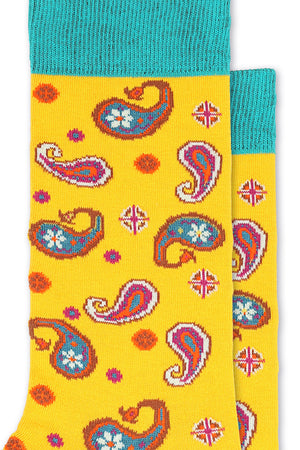 
                  
                    Laden Sie das Bild in den Galerie-Viewer, FOOT FEDERATION PAISLEY 200 STITCH MID-CALF COTTON MEN&amp;#39;S DRESS SOCK YELLOW
                  
                