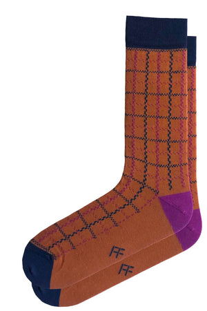 
                  
                    Laden Sie das Bild in den Galerie-Viewer, FOOT FEDERATION PLAID 200 STITCH MID-CALF COTTON MEN&amp;#39;S DRESS SOCK CINNAMON
                  
                