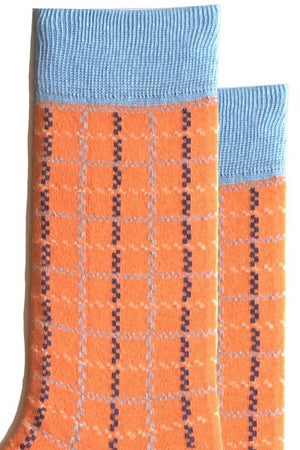 
                  
                    Laden Sie das Bild in den Galerie-Viewer, FOOT FEDERATION PLAID 200 STITCH MID-CALF COTTON MEN&amp;#39;S DRESS SOCK PEACH ORANGE
                  
                