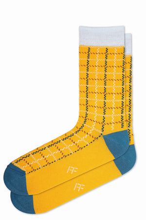 
                  
                    Laden Sie das Bild in den Galerie-Viewer, FOOT FEDERATION PLAID 200 STITCH MID-CALF COTTON MEN&amp;#39;S DRESS SOCK YELLOW
                  
                