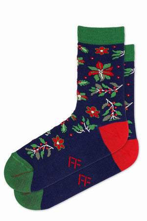 
                  
                    Laden Sie das Bild in den Galerie-Viewer, FOOT FEDERATION CHRISTMAS FLORAL MID-CALF COTTON WOMEN&amp;#39;S DRESS SOCK NAVY BLUE
                  
                