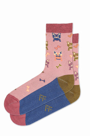 
                  
                    Laden Sie das Bild in den Galerie-Viewer, FOOT FEDERATION FRENCH BULLDOG MID-CALF COTTON WOMEN&amp;#39;S SOCK PINK
                  
                