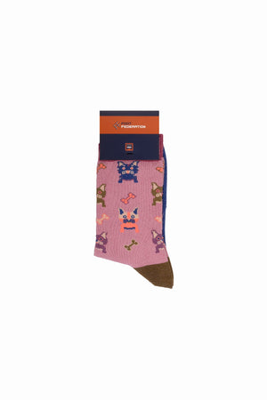 
                  
                    Laden Sie das Bild in den Galerie-Viewer, FOOT FEDERATION FRENCH BULLDOG MID-CALF COTTON WOMEN&amp;#39;S SOCK PINK
                  
                