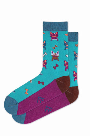 
                  
                    Laden Sie das Bild in den Galerie-Viewer, FOOT FEDERATION FRENCH BULLDOG MID-CALF COTTON WOMEN&amp;#39;S SOCK TURQUOISE
                  
                