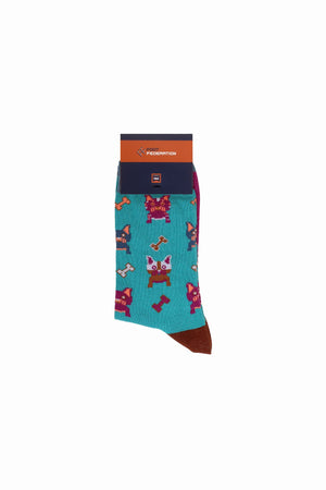 
                  
                    Laden Sie das Bild in den Galerie-Viewer, FOOT FEDERATION FRENCH BULLDOG MID-CALF COTTON WOMEN&amp;#39;S SOCK TURQUOISE
                  
                