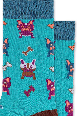 
                  
                    Laden Sie das Bild in den Galerie-Viewer, FOOT FEDERATION FRENCH BULLDOG MID-CALF COTTON WOMEN&amp;#39;S SOCK TURQUOISE
                  
                